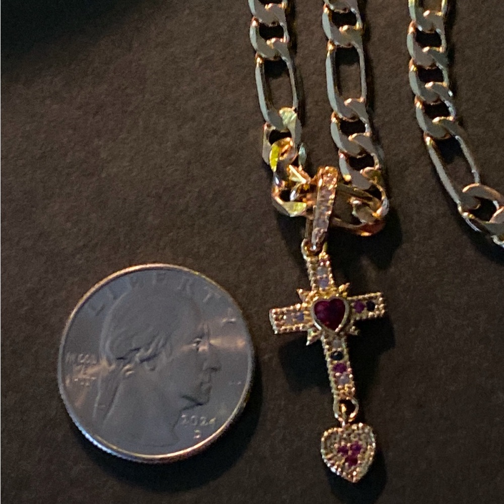 FIGARO 22” YELLOW GOLD GP WITH 1.5 CROSS RUBY NEW GIFT BOX !!